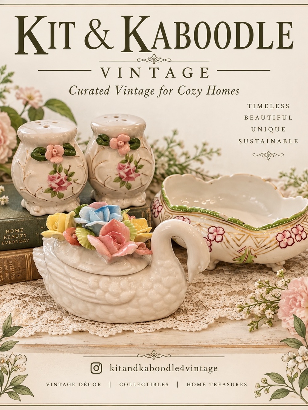 Vintage Porcelain Garden 🌸
Hand-Painted Florals • Applied Flowers • Cottagecore